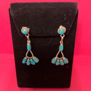 Turquoise and Sterling Silver Petite Point earrings by Viola Bobelu